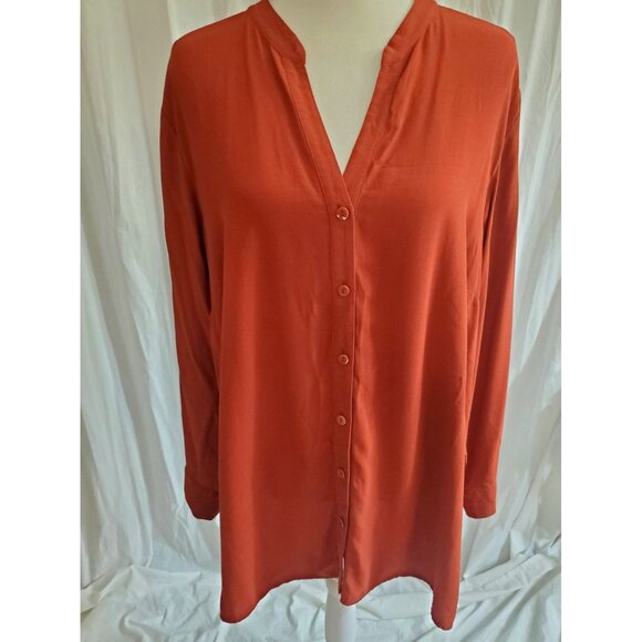 Eileen Fisher Burgundy Silk Button Up Long Sleeve Blouse 2X Office Career Formal - Picture 2 of 16